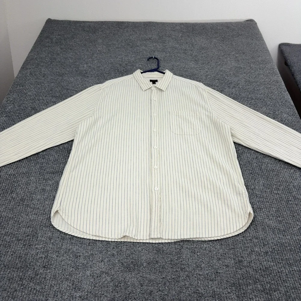 J Crew Button Down Shirt Mens XL Cream Cotton Striped Casual Preppy Classic
